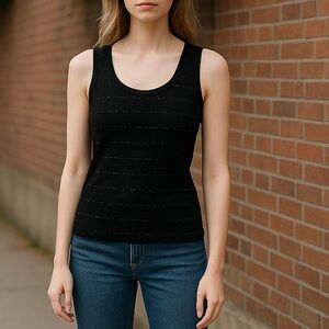 Black knitted sleeveless top beads embellishments size Small